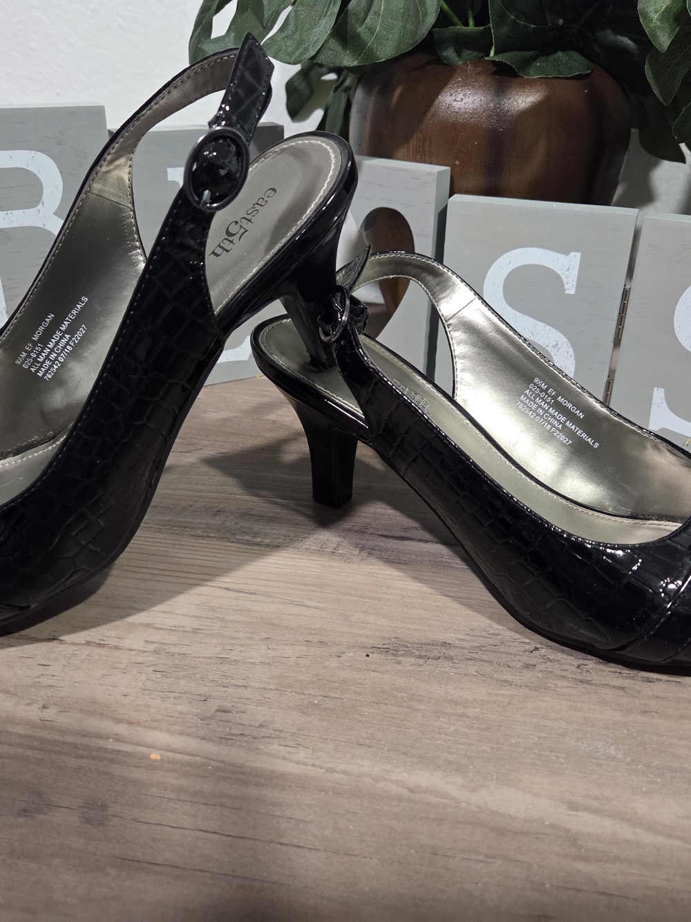 East 5th Black Faux-Croc Slingback Heels